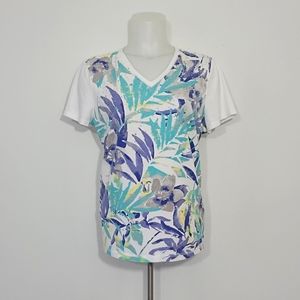 Chico's Weekends Parrot Palm Floral Studded V-Neck Top  Women's 1